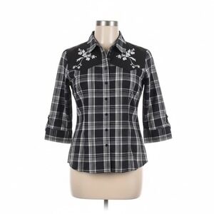 Collectif Black Plaid Embroidered Top